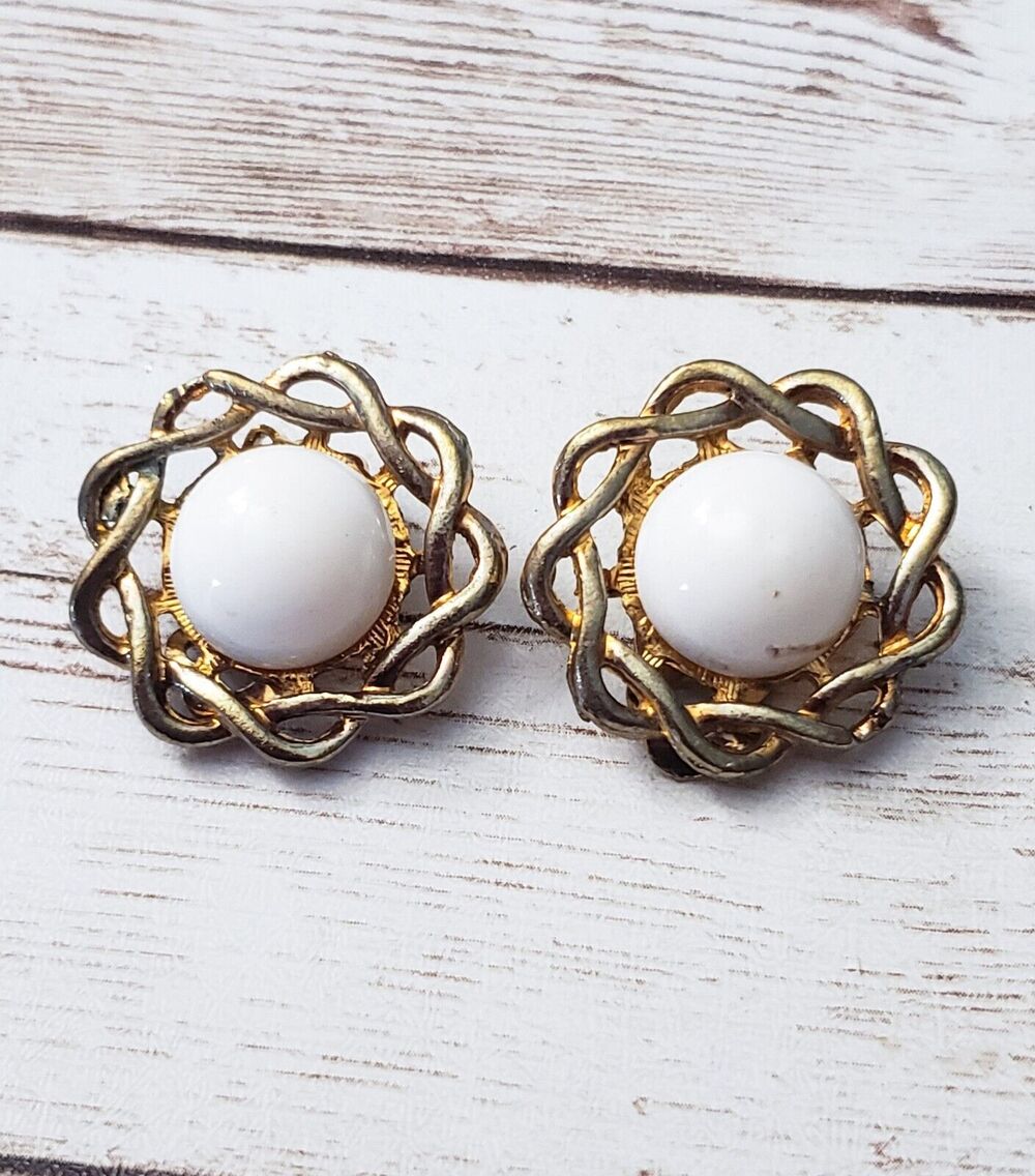 Vintage Clip On Earrings Just Over 7/8" - Some Marks/Tarnish